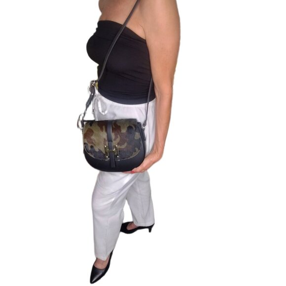 Charlie Leather "Mack" Small Half Moon Crossbody Bag - Black & Camo–NWT - Picture 11 of 12